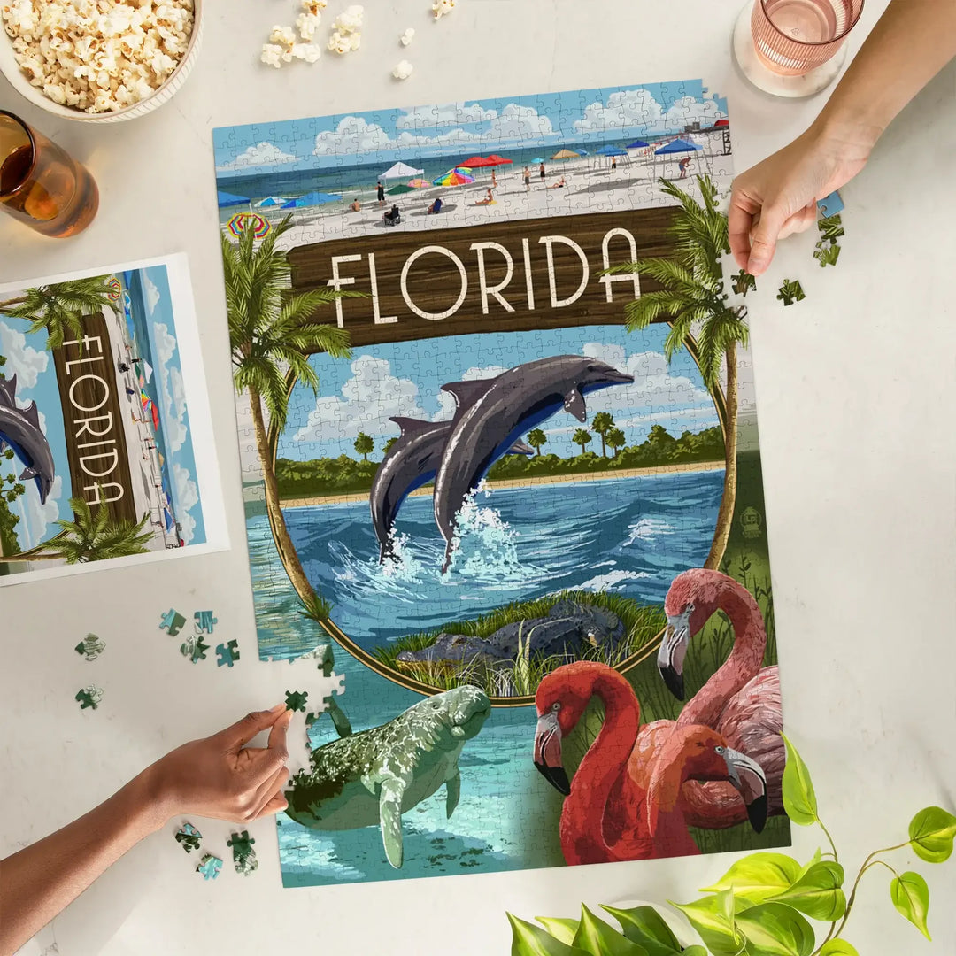 Florida, Montage, Jigsaw Puzzle Puzzle Lantern Press 