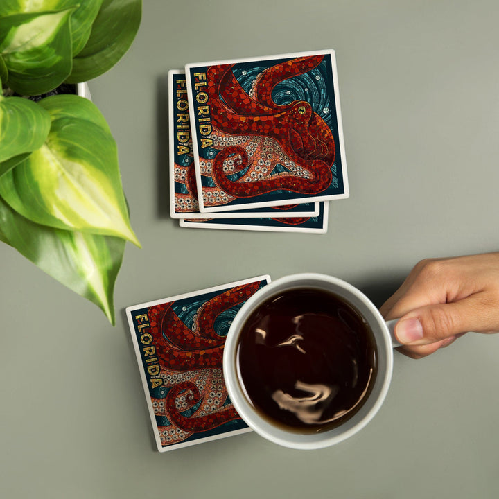 Florida, Octopus Paper Mosaic, Coasters Coasters Lantern Press 
