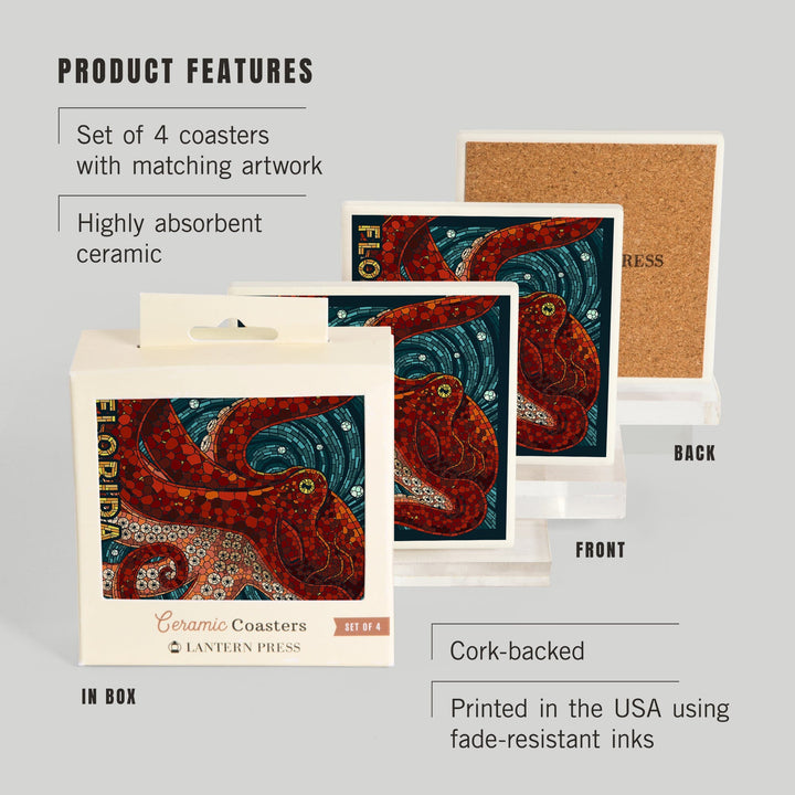 Florida, Octopus Paper Mosaic, Coasters Coasters Lantern Press 
