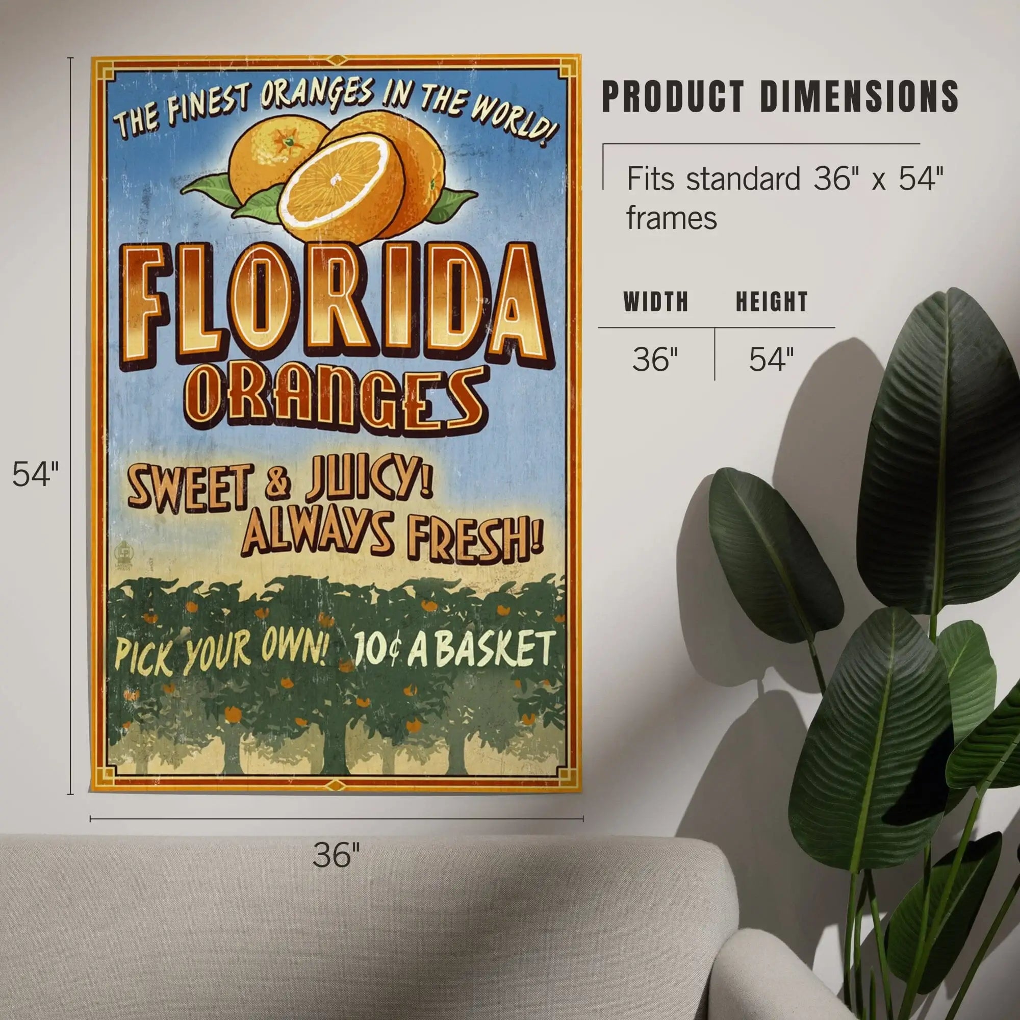 Florida, Orange Grove Vintage Sign art prints, metal signs