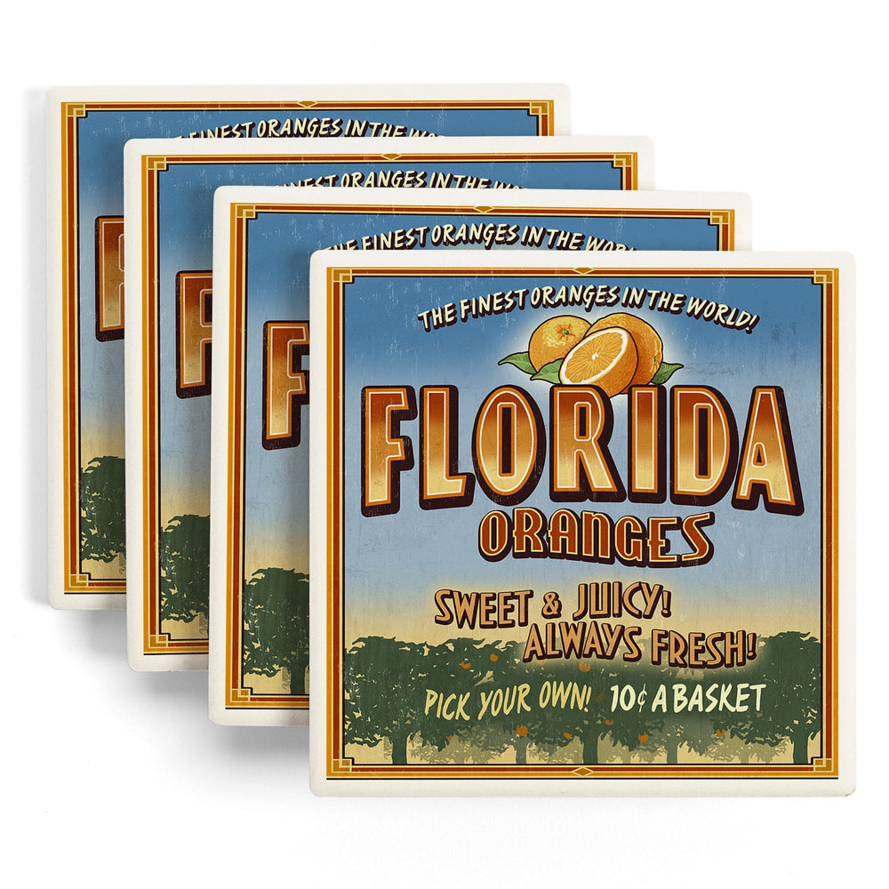 Florida, Orange Grove Vintage Sign, Coasters Coasters Lantern Press 