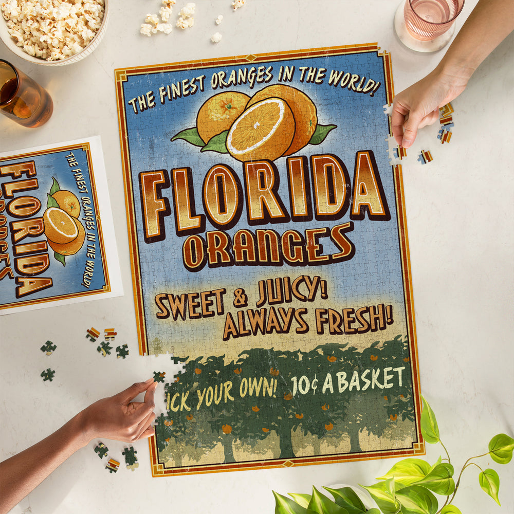 Florida, Orange Grove Vintage Sign, Jigsaw Puzzle Puzzle Lantern Press 