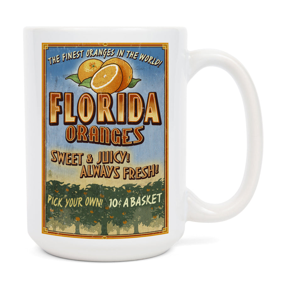 Florida, Orange Grove Vintage Sign, Lantern Press Artwork, Ceramic Mug Mugs Lantern Press 