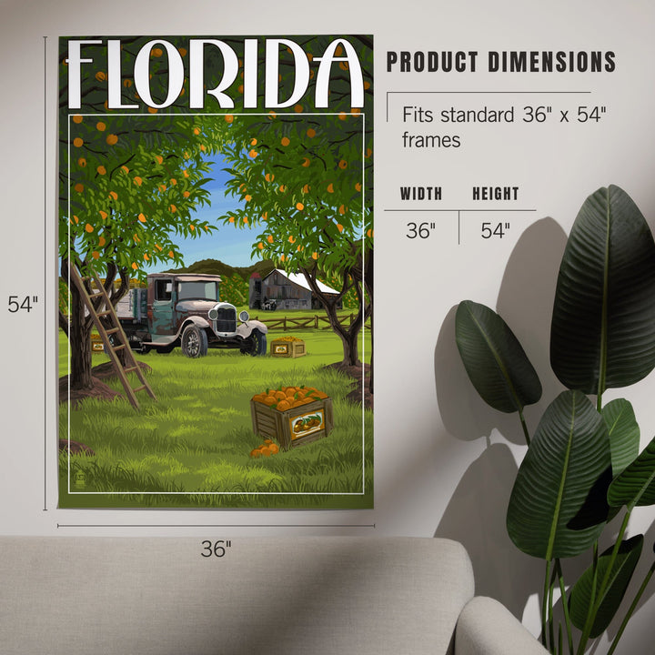 Florida, Orange Grove with Truck, Art & Giclee Prints Art Lantern Press 
