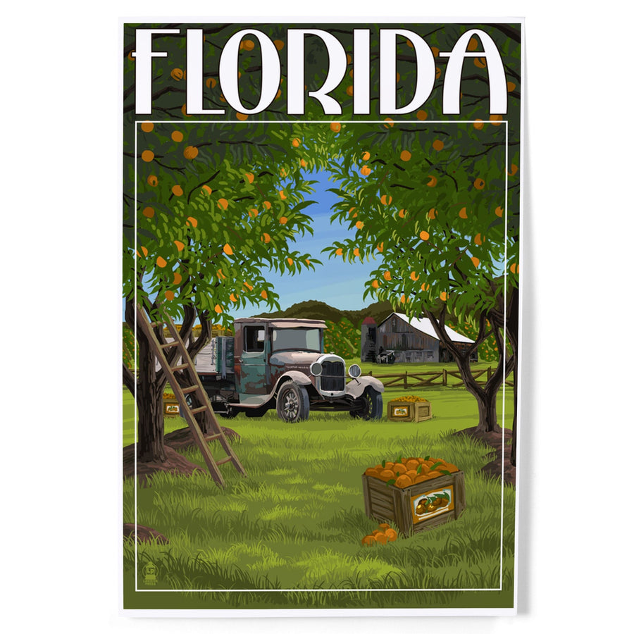 Florida, Orange Grove with Truck, Art & Giclee Prints Art Lantern Press 