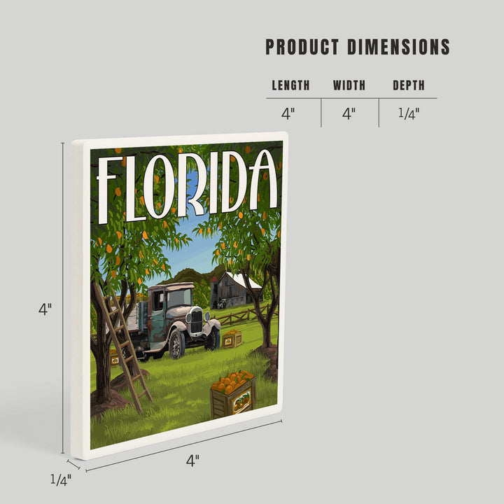 Florida, Orange Grove with Truck, Coasters Coasters Lantern Press 
