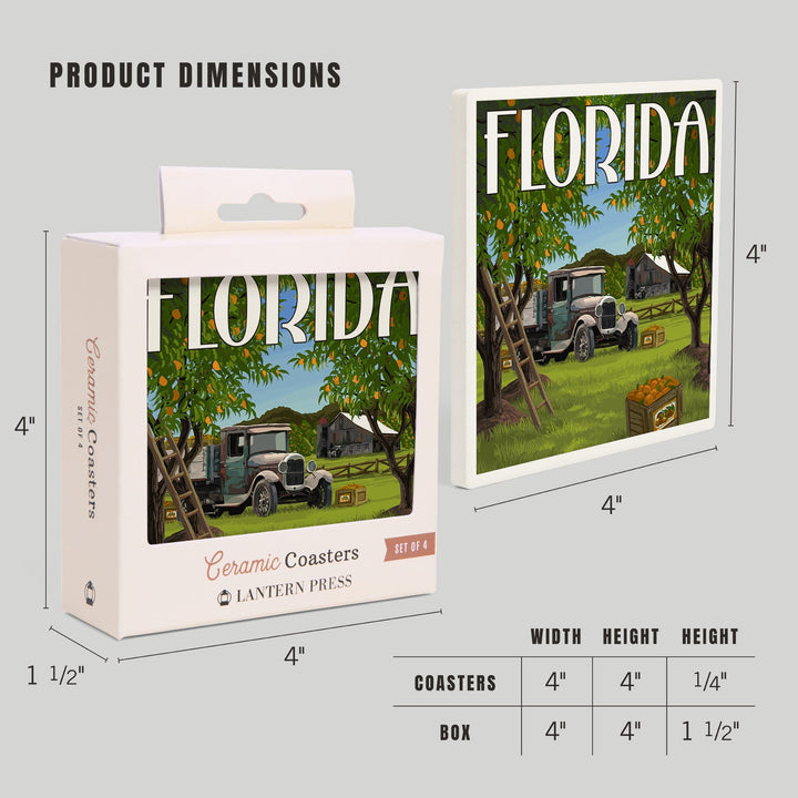 Florida, Orange Grove with Truck, Coasters Coasters Lantern Press 