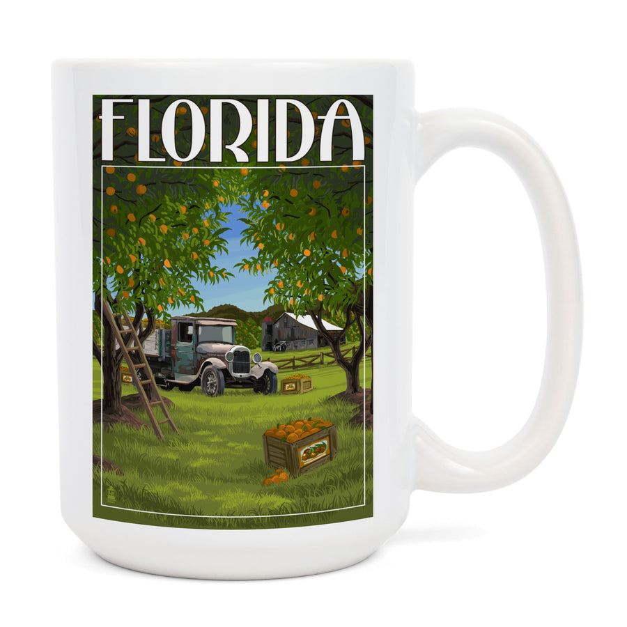 Florida, Orange Grove with Truck, Lantern Press Artwork, Ceramic Mug Mugs Lantern Press 
