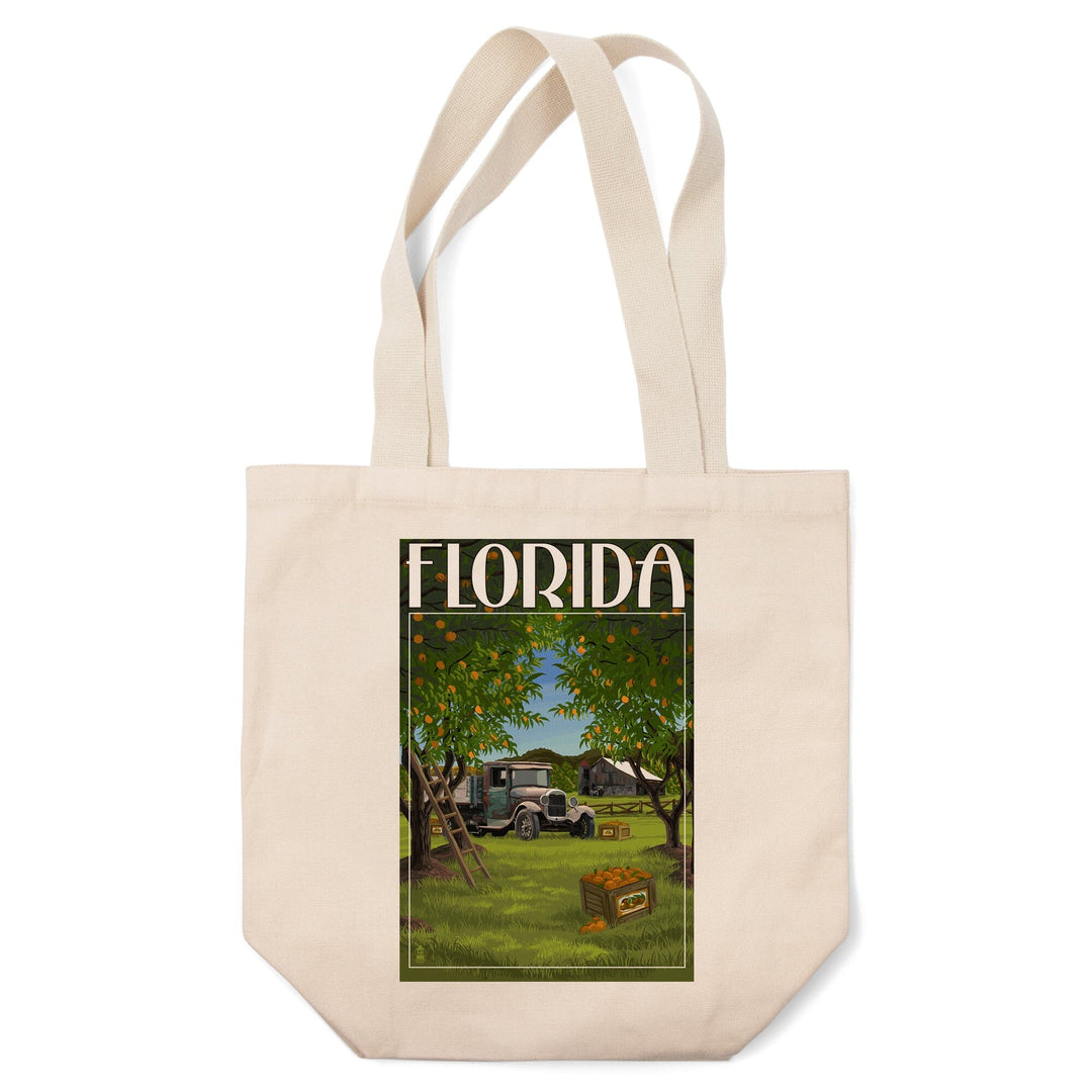 Florida, Orange Grove with Truck, Lantern Press Artwork, Tote Bag Totes Lantern Press 