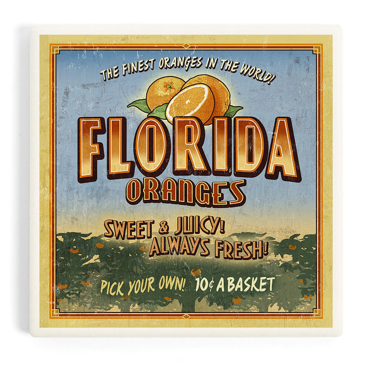 Florida, Orange Orchard Sign, Coasters Coasters Lantern Press 