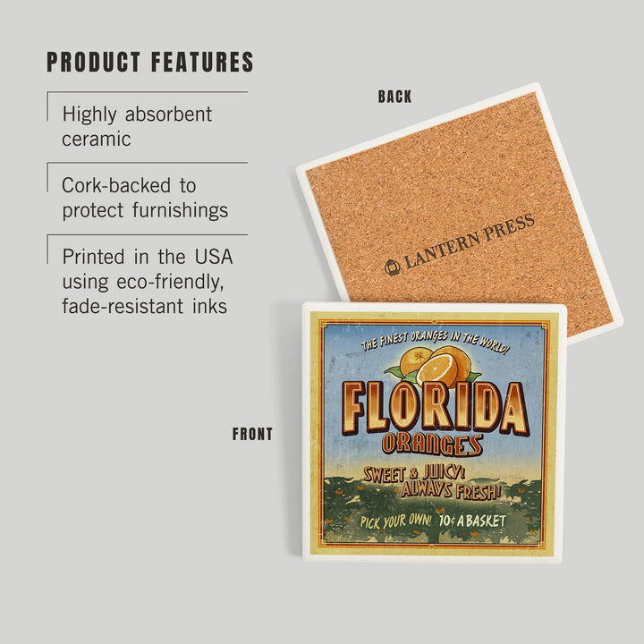 Florida, Orange Orchard Sign, Coasters Coasters Lantern Press 