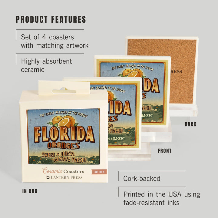 Florida, Orange Orchard Sign, Coasters Coasters Lantern Press 