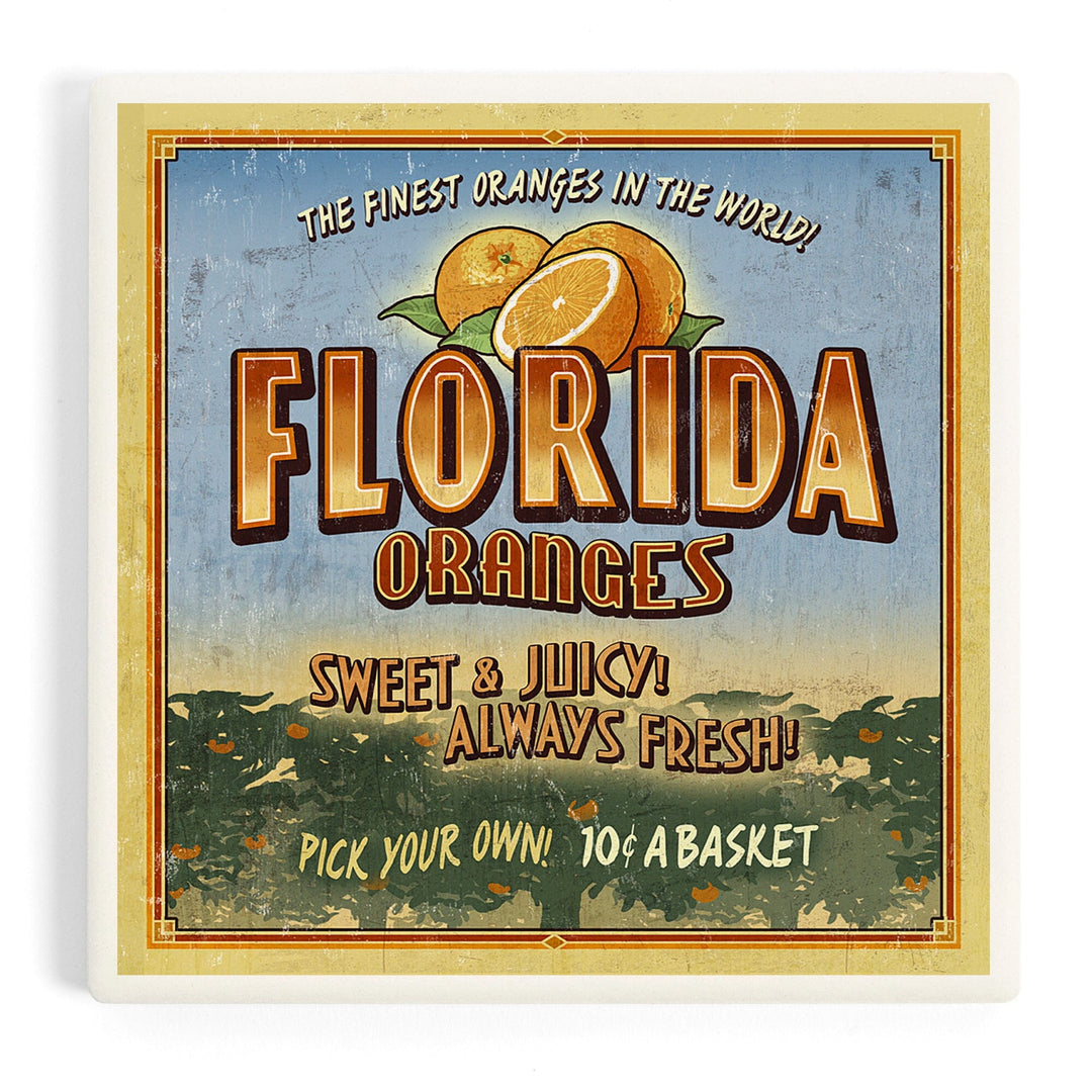 Florida, Orange Orchard Sign, Coasters Coasters Lantern Press Coaster 