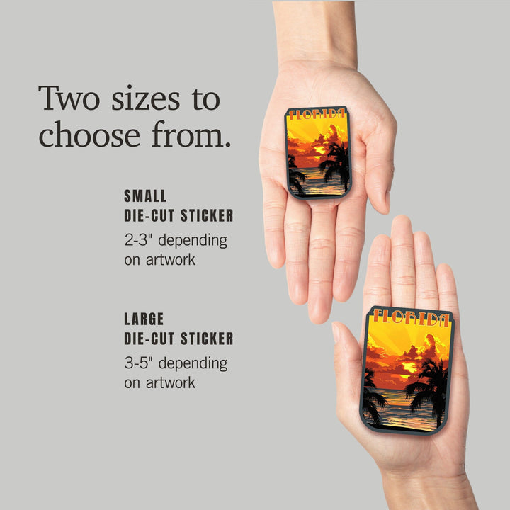 Florida, Palm Tree Sunset, Contour, Vinyl Sticker Sticker Lantern Press 