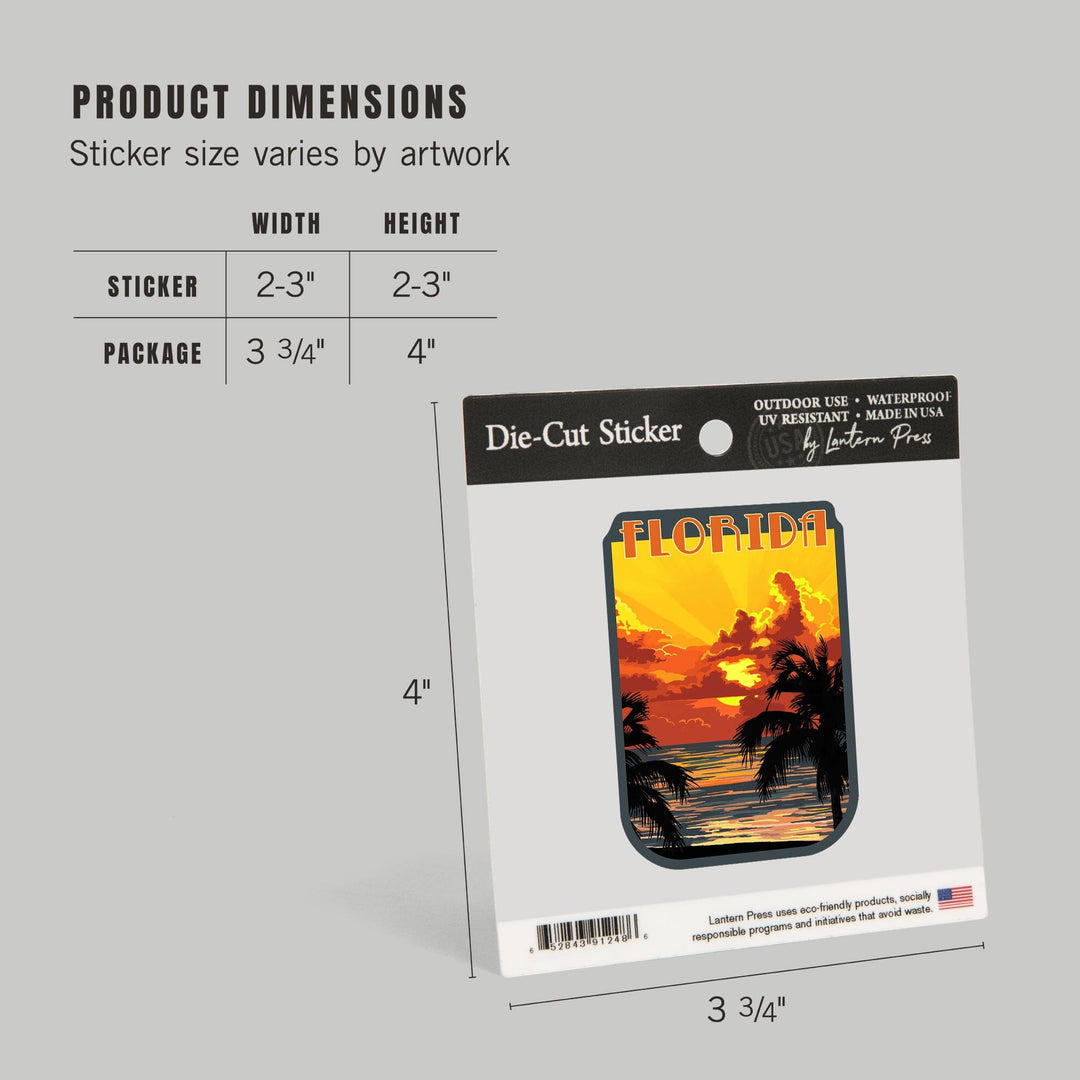 Florida, Palm Tree Sunset, Contour, Vinyl Sticker Sticker Lantern Press 