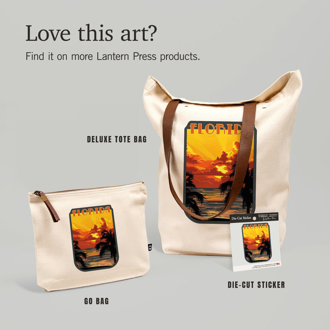 Florida, Palm Tree Sunset, Contour, Vinyl Sticker Sticker Lantern Press 