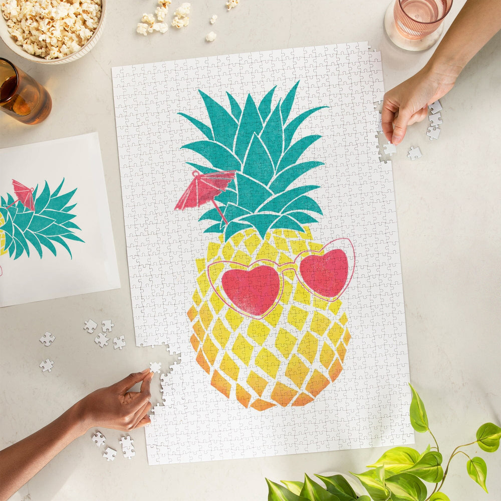 Florida, Pineapple, Tropicool, Watercolor Print, Jigsaw Puzzle Puzzle Lantern Press 