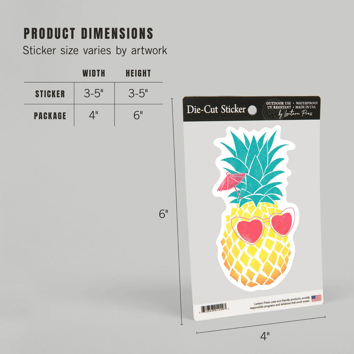 Florida, Pineapple, Tropicool, Watercolor Print, Vinyl Sticker Sticker Lantern Press 