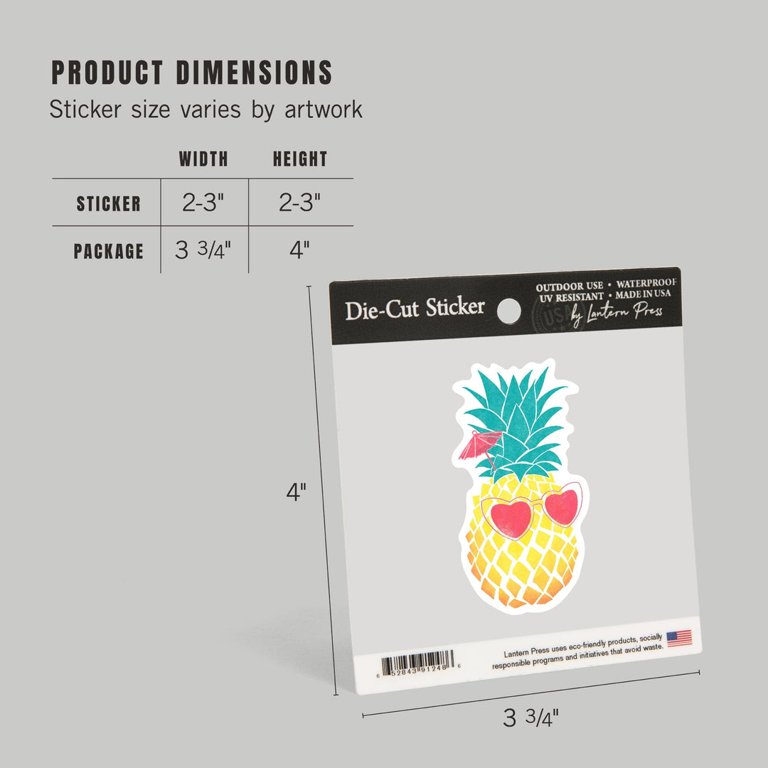 Florida, Pineapple, Tropicool, Watercolor Print, Vinyl Sticker Sticker Lantern Press 