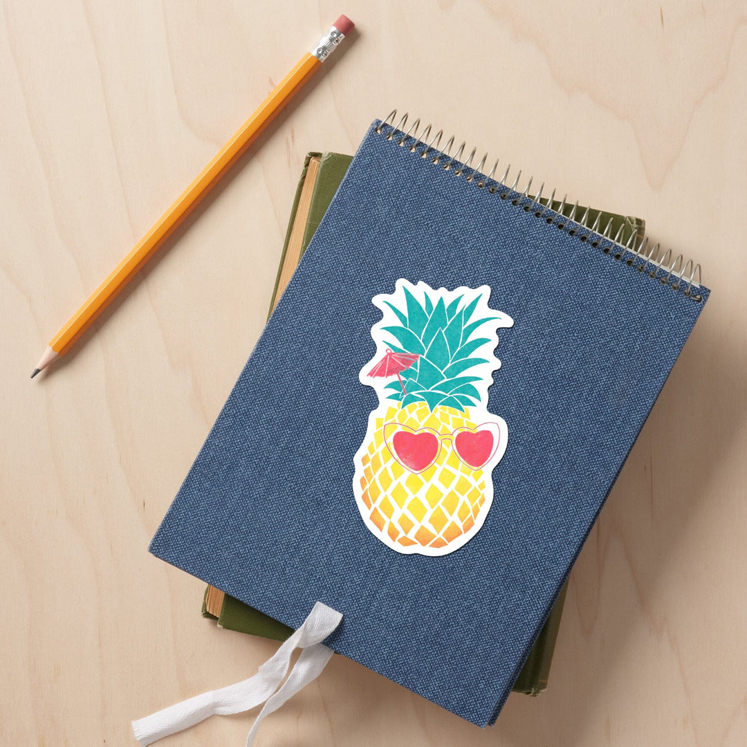 Florida, Pineapple, Tropicool, Watercolor Print, Vinyl Sticker Sticker Lantern Press 