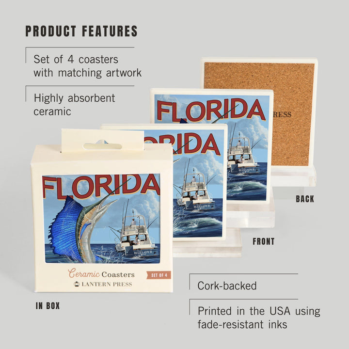 Florida, Sailfish Scene, Coasters Coasters Lantern Press 