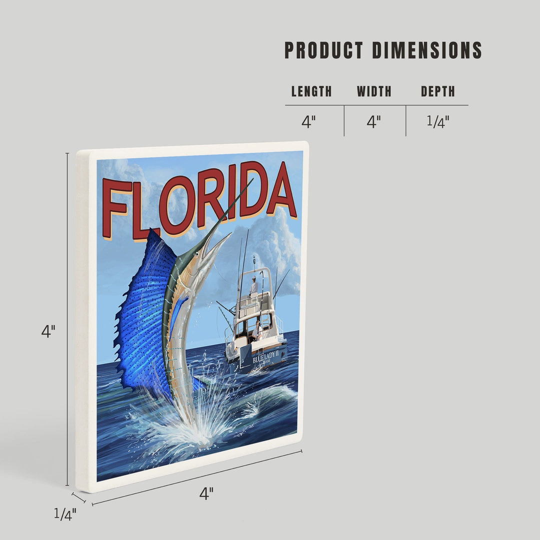 Florida, Sailfish Scene, Coasters Coasters Lantern Press 