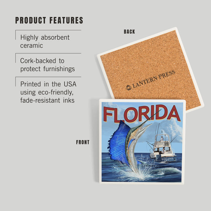 Florida, Sailfish Scene, Coasters Coasters Lantern Press 