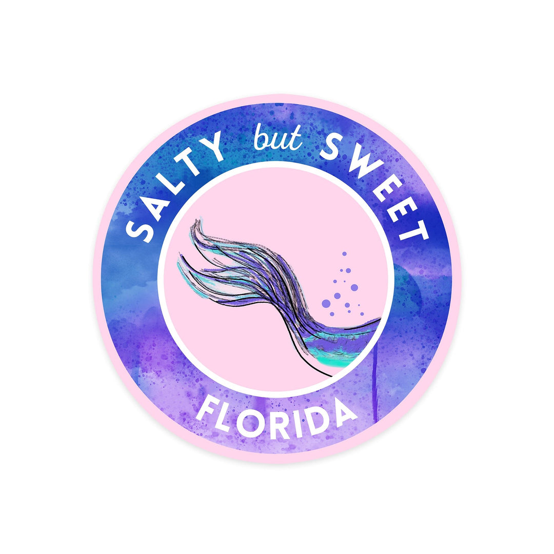 Florida, Salty But Sweet, Mermaid Tale, Contour, Vinyl Sticker Sticker Lantern Press 