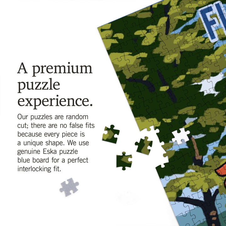 Florida, Signpost, Lake and Flowers, Jigsaw Puzzle Puzzle Lantern Press 