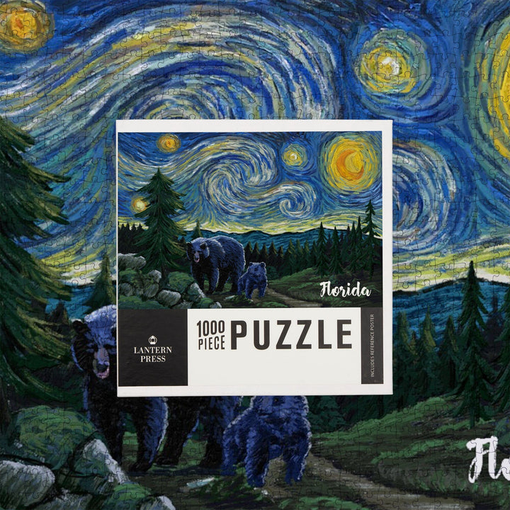Florida, Starry Night, Bear and Cub, Jigsaw Puzzle Puzzle Lantern Press 