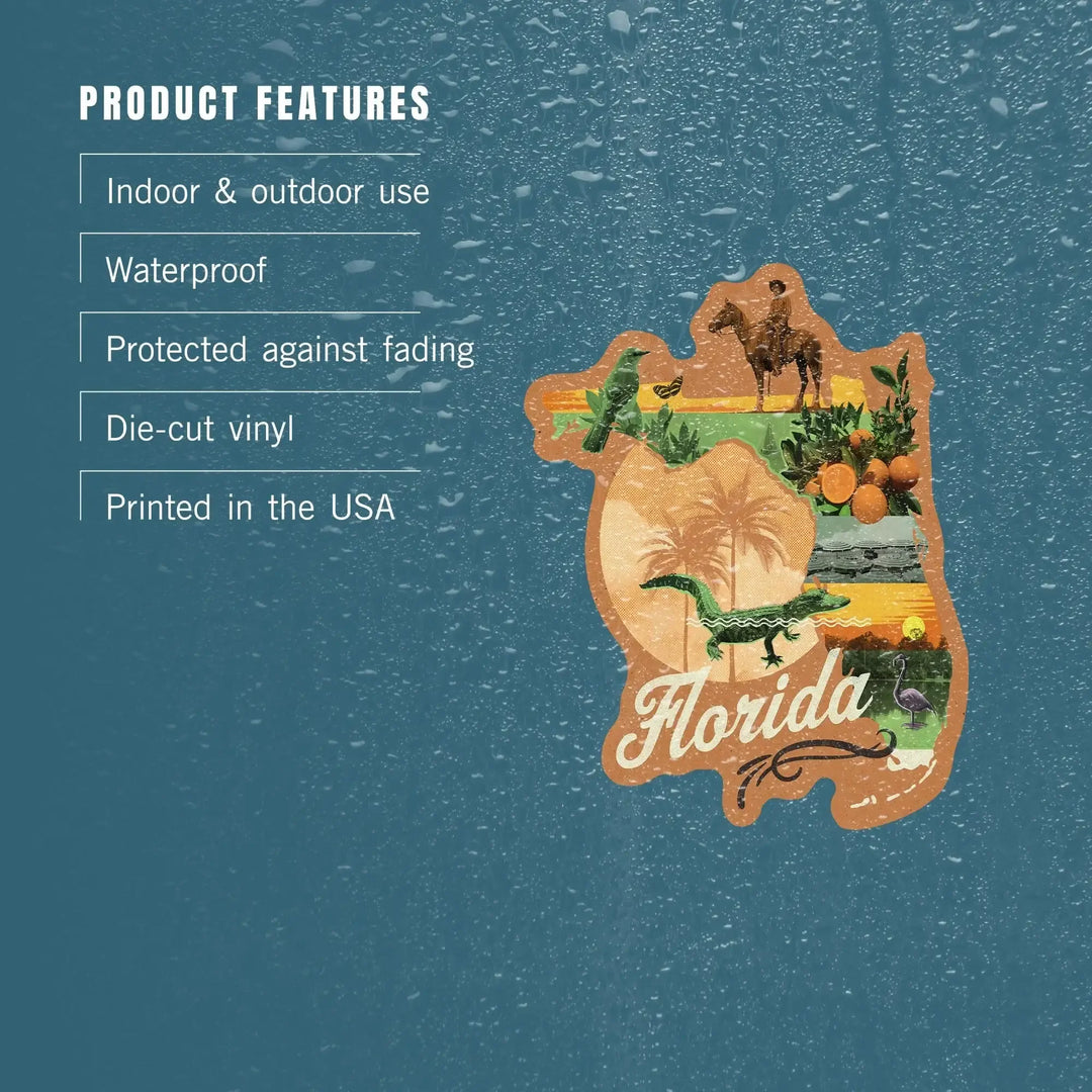 Florida, State Photomontage, State Series, Contour, Vinyl Sticker Sticker Lantern Press 