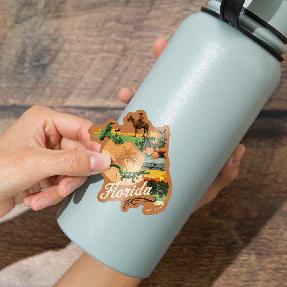 Florida, State Photomontage, State Series, Contour, Vinyl Sticker Sticker Lantern Press 