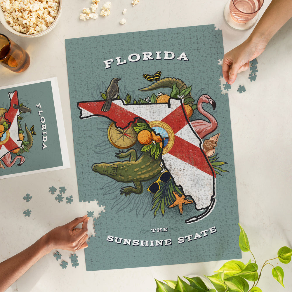 Florida, State Treasure Trove, State Series, Jigsaw Puzzle Puzzle Lantern Press 