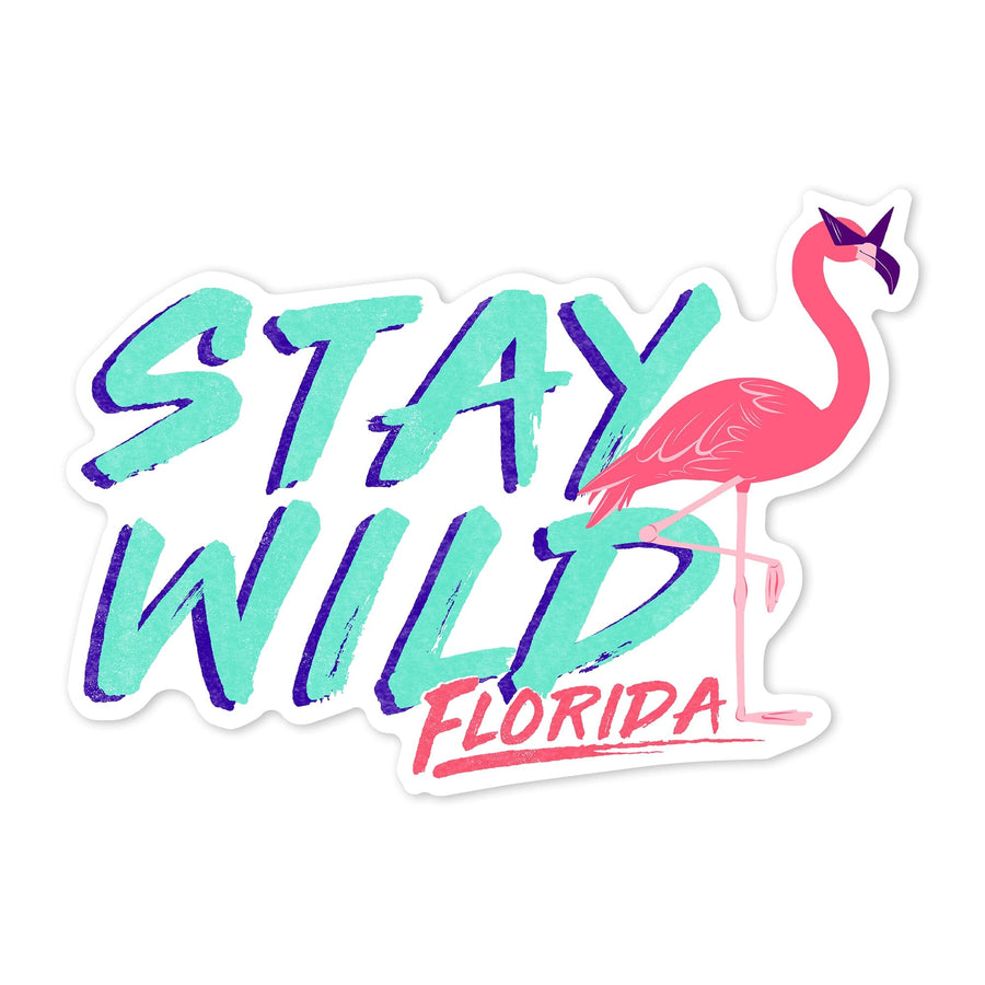 Florida, Stay Wild, Flamingo and State, Contour, Vinyl Sticker - Lantern Press