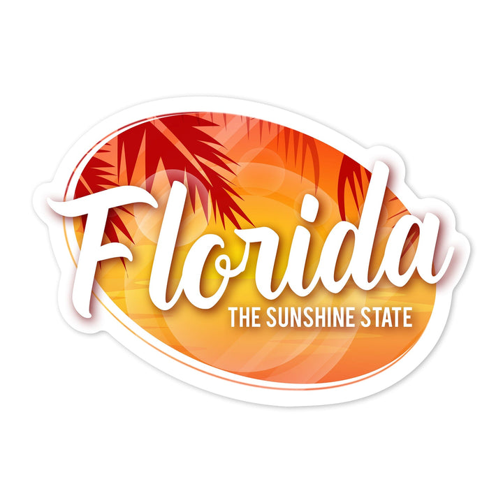 Florida, Sunshine State, Palm Trees and Sunset, Contour, Vinyl Sticker - Lantern Press