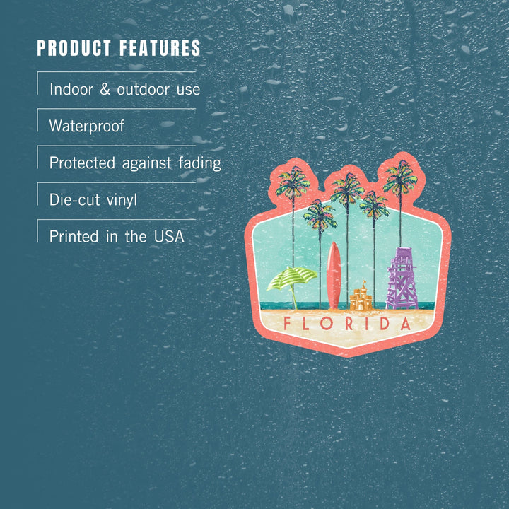 Florida, Tall Palms Beach Scene, Contour, Vinyl Sticker - Lantern Press