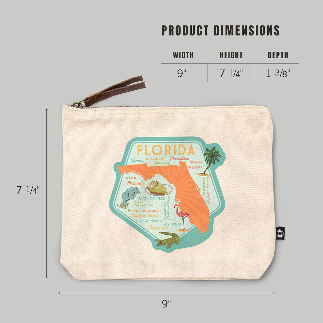 Florida, Typography & Icons, Contour, Lantern Press Artwork, Accessory Go Bag - Lantern Press