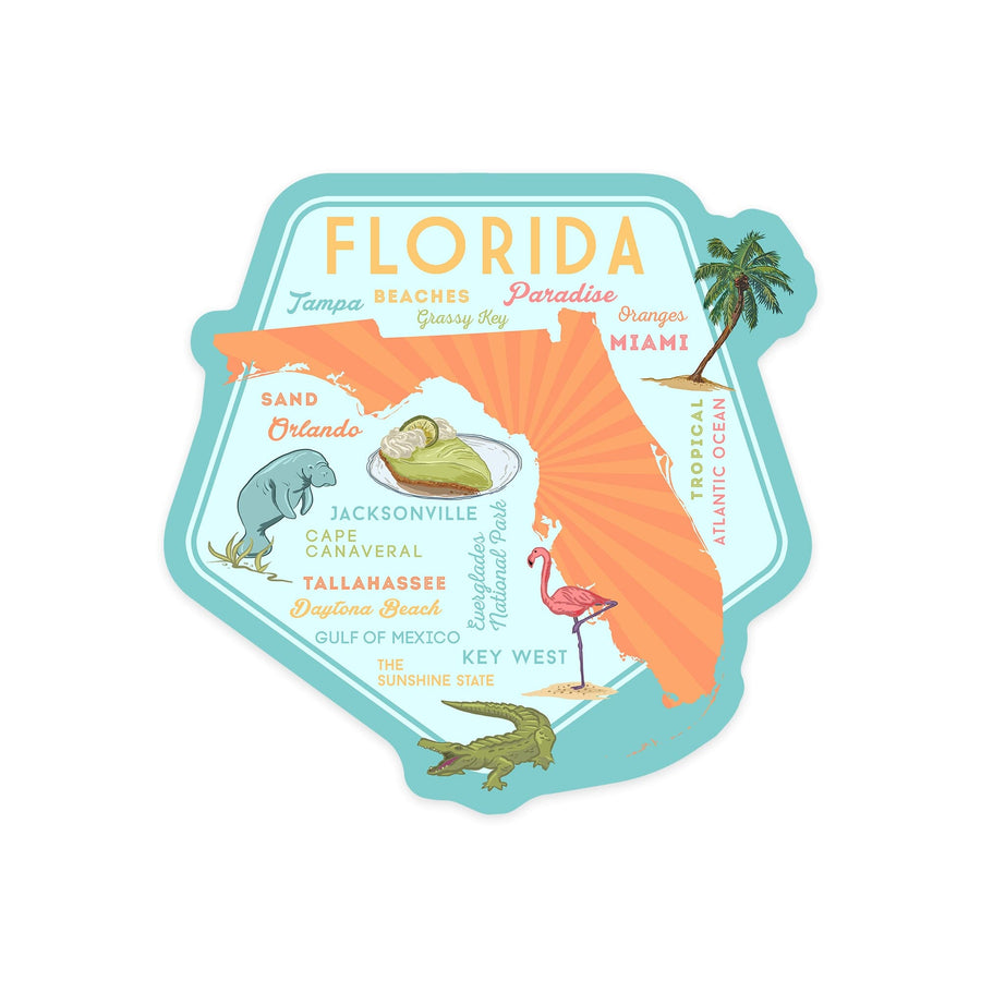 Florida, Typography & Icons, Contour, Lantern Press Artwork, Vinyl Sticker Sticker Lantern Press 