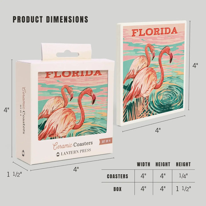 Florida, Vintage Print Press, Flamingo, Coasters Coasters Lantern Press 