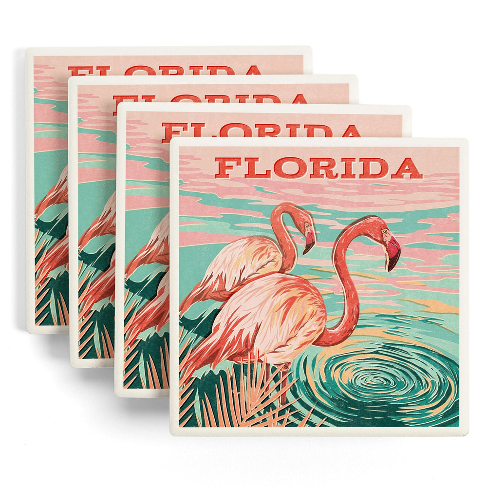 Florida, Vintage Print Press, Flamingo, Coasters Coasters Lantern Press 