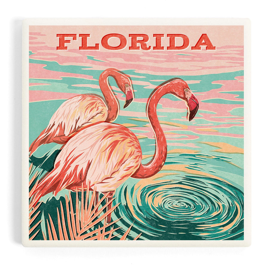 Florida, Vintage Print Press, Flamingo, Coasters Coasters Lantern Press 