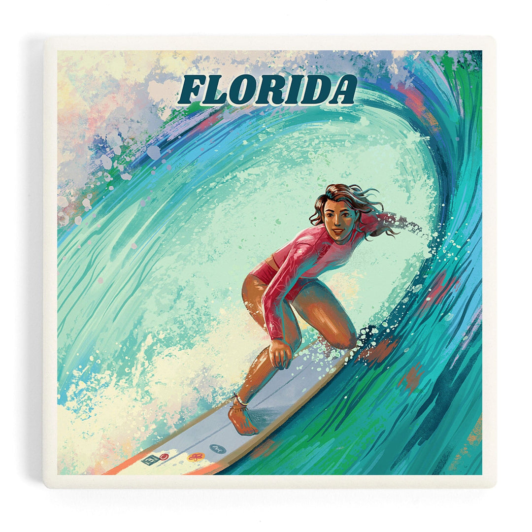 Florida, Vitamin Sea, Coastal Series, Surfer Girl, Coasters Coasters Lantern Press Coaster 
