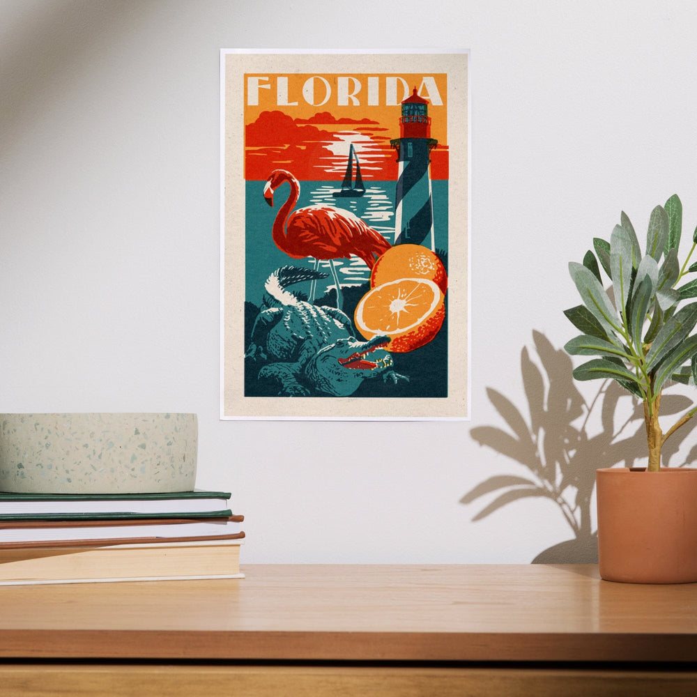 Florida, Woodblock, Art & Giclee Prints Art Lantern Press 