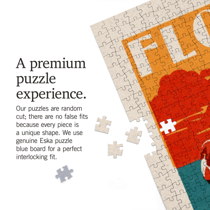Florida, Woodblock, Jigsaw Puzzle Puzzle Lantern Press 
