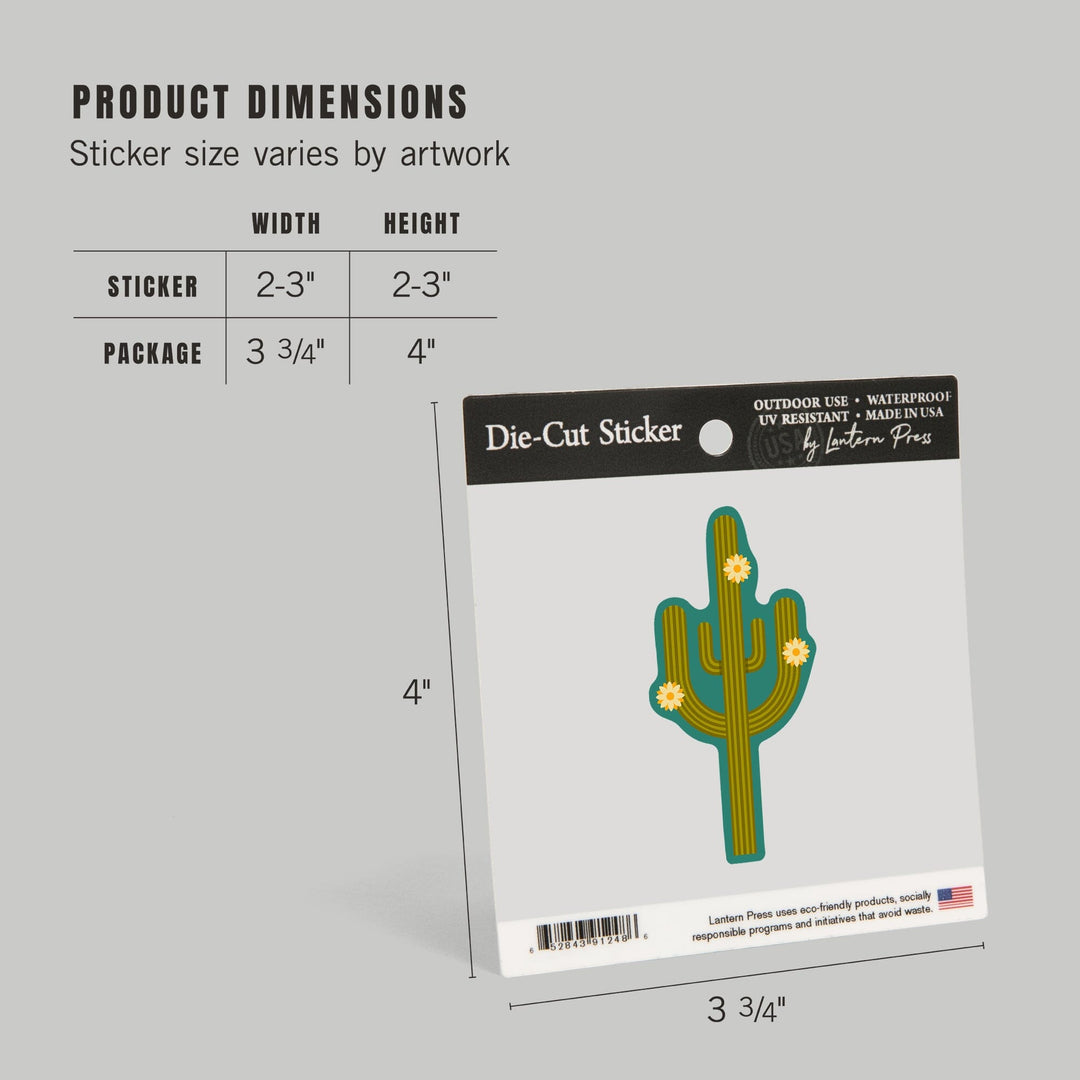 Flowering Cactus, Geometric, Contour, Lantern Press Artwork, Vinyl Sticker - Lantern Press