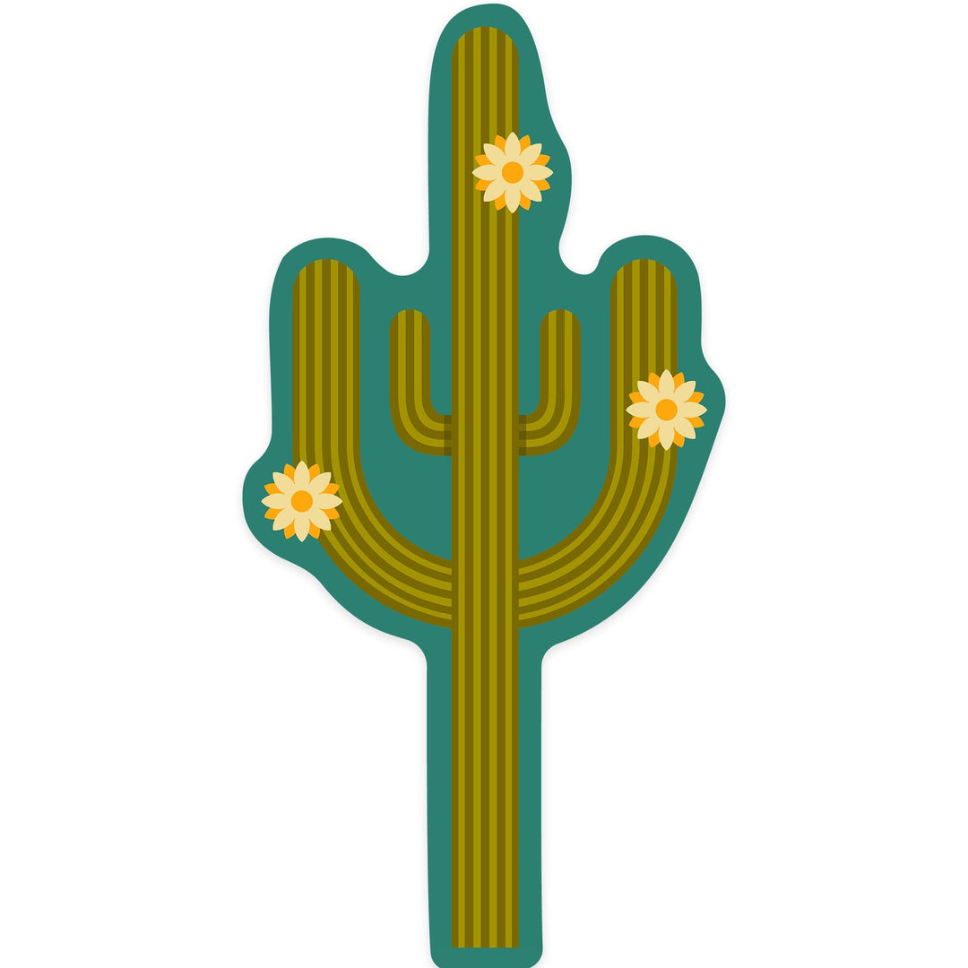 Flowering Cactus, Geometric, Contour, Lantern Press Artwork, Vinyl Sticker - Lantern Press