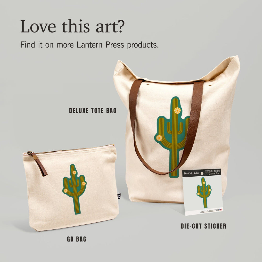 Flowering Cactus, Geometric, Contour, Lantern Press Artwork, Vinyl Sticker - Lantern Press