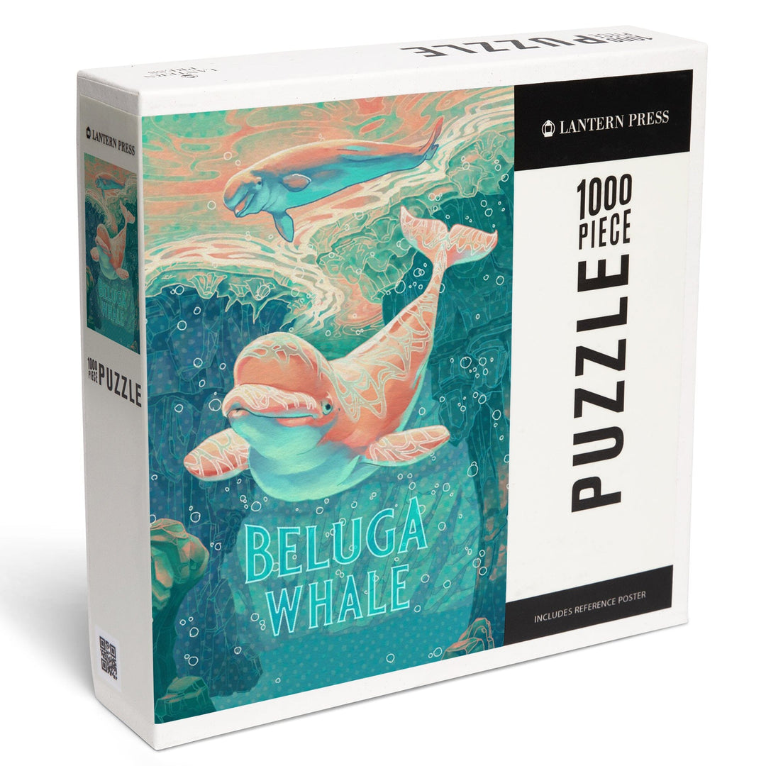 Fluid Linework, Beluga Whale, Jigsaw Puzzle Puzzle Lantern Press 