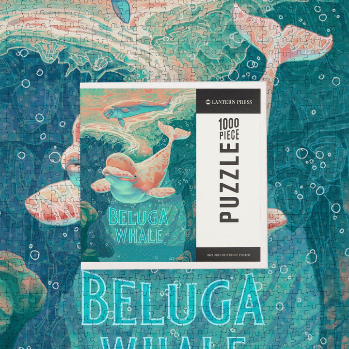 Fluid Linework, Beluga Whale, Jigsaw Puzzle Puzzle Lantern Press 