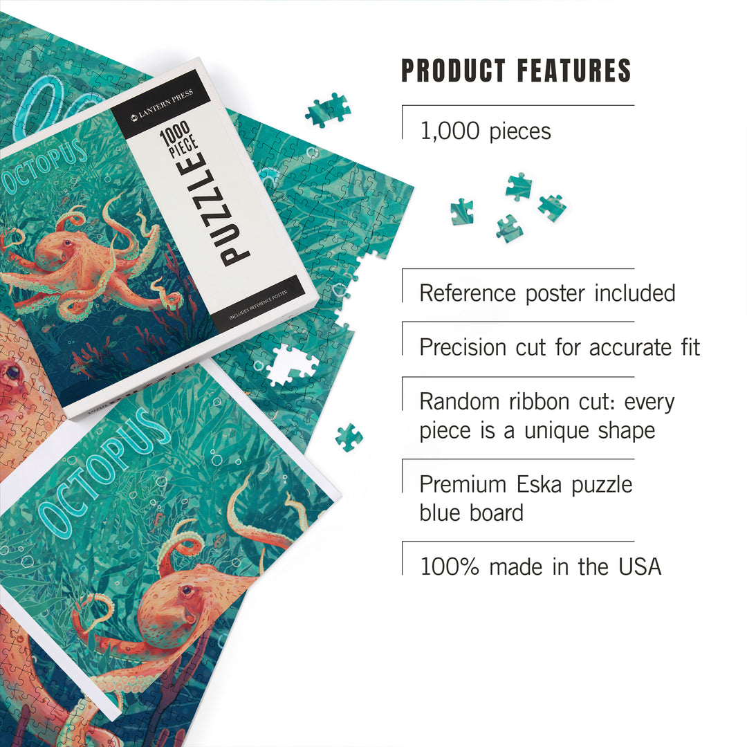 Fluid Linework, Octopus, Jigsaw Puzzle Puzzle Lantern Press 